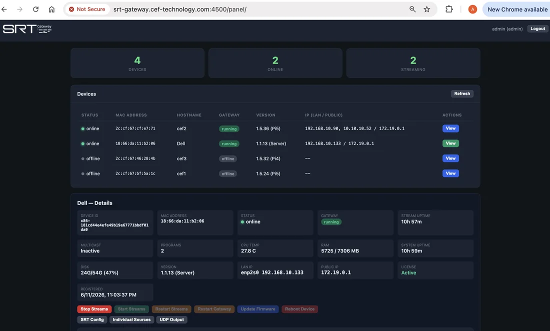 Cloud panel managing a fleet of gateways.